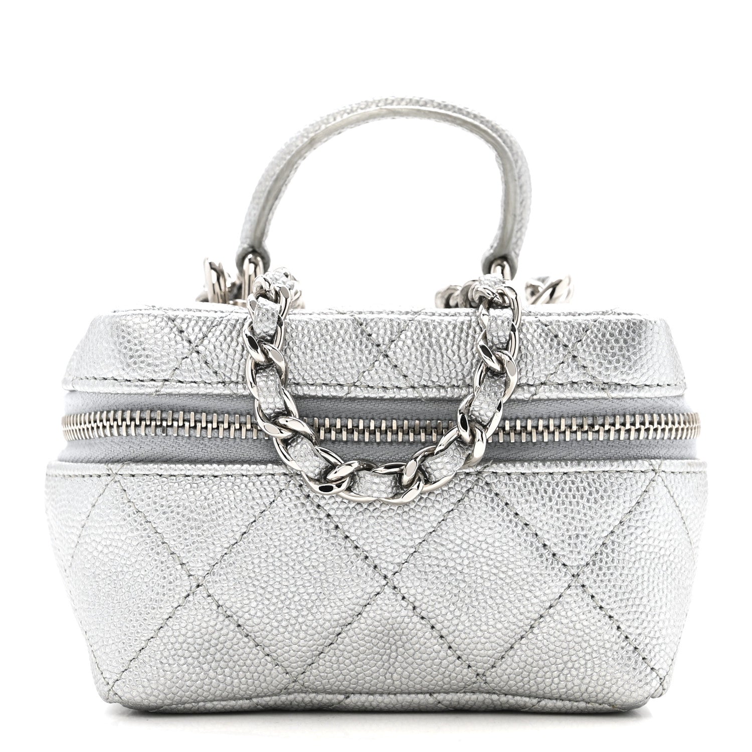 Chanel Metallic Caviar Quilted Mini Top Handle Vanity With Chain Silver 1 of 13