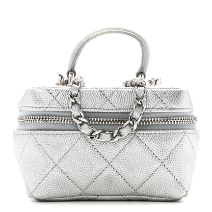 Chanel Metallic Caviar Quilted Mini Top Handle Vanity With Chain Silver 1 of 13