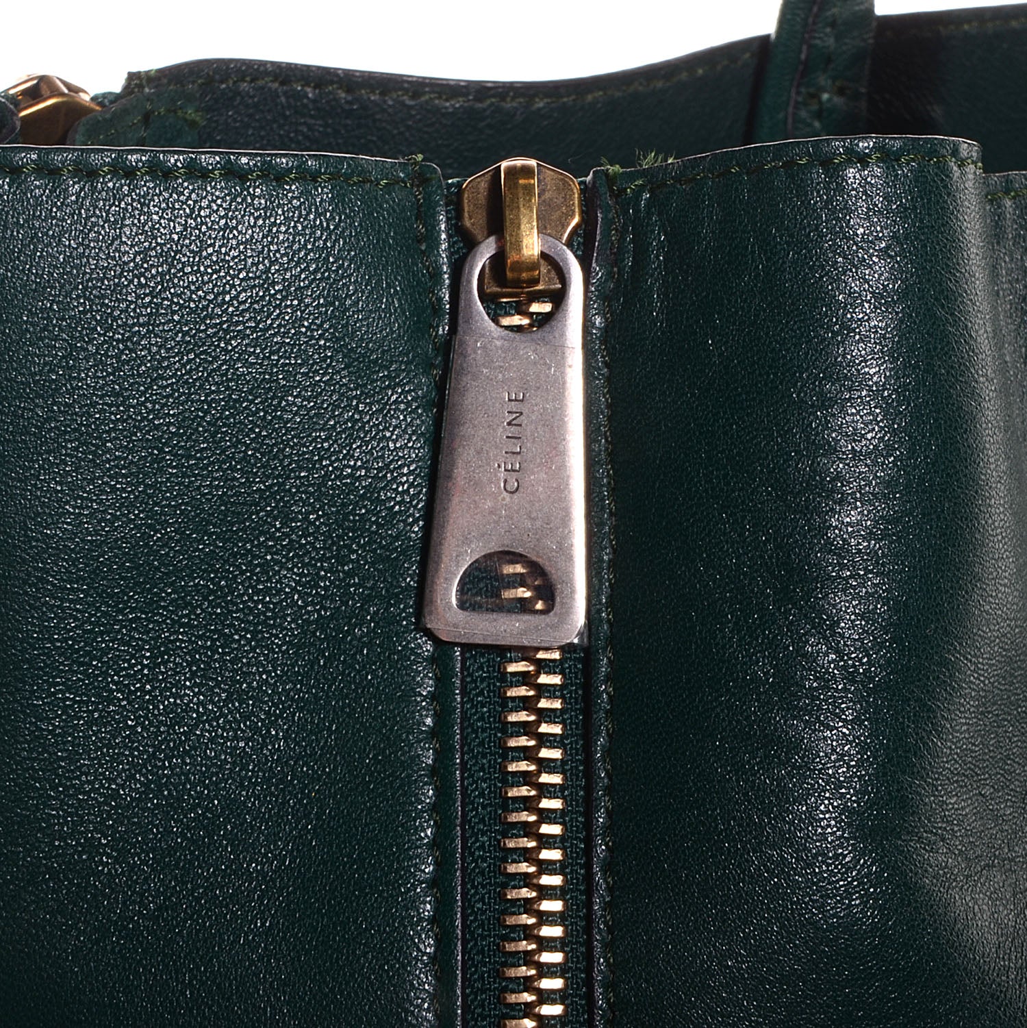 Celine Lambskin Vertical Zip Gusset Cabas Forest 8 of 9