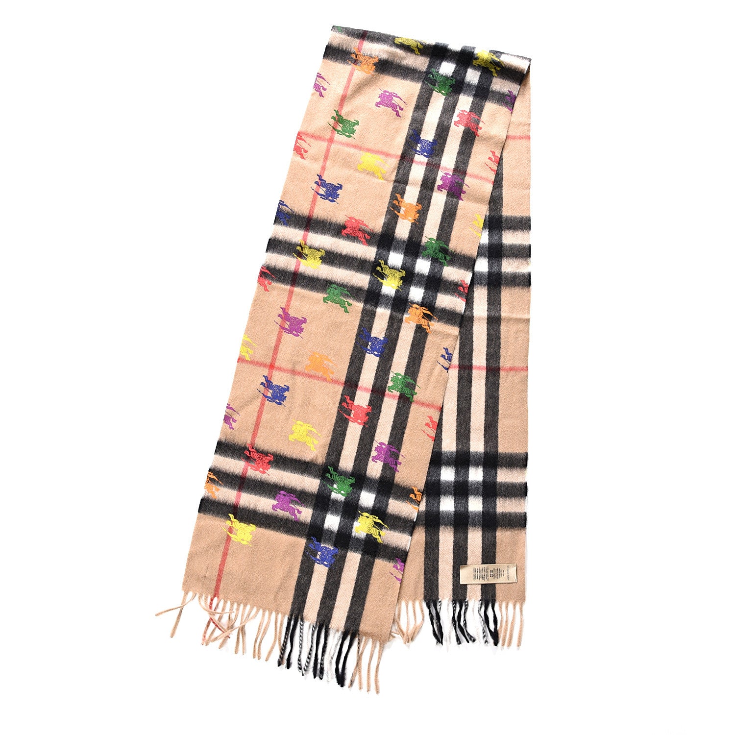 Burberry Cashmere Giant Check EKD Fringe Scarf Camel Multicolor 2 of 4