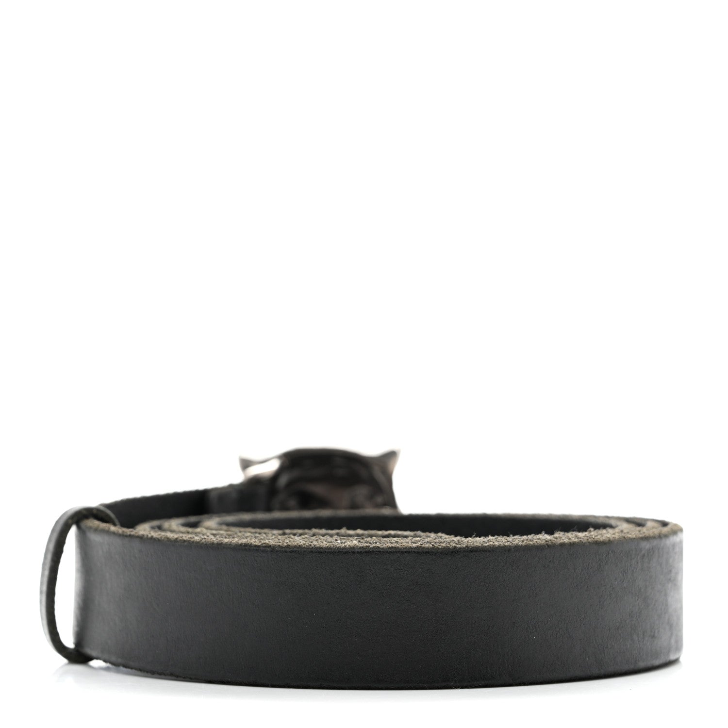 Gucci Calfskin Brass Feline Buckle Belt 110 44 Black 2 of 6