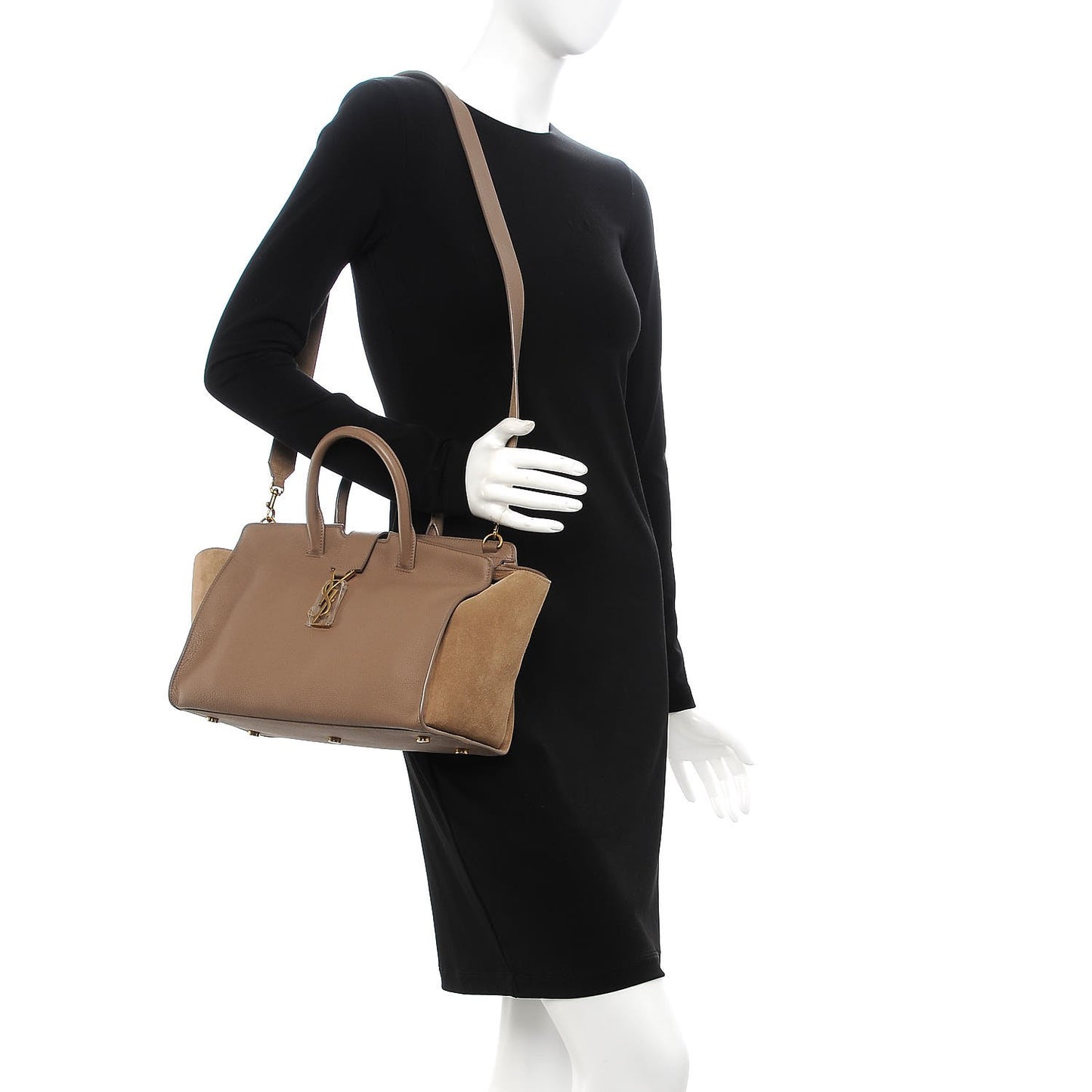 Calfskin Suede Small Monogram Downtown Cabas Dark Beige