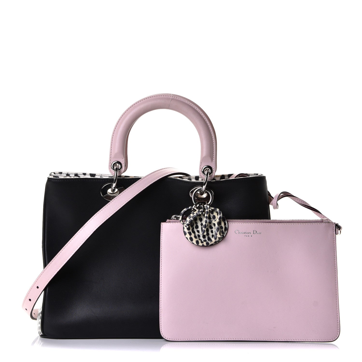 Christian Dior Python Calfskin Medium Spotted Diorissimo Bag Pink Black 1 of 7