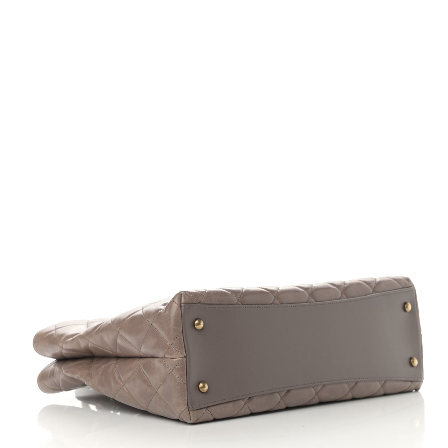 Glazed Calfskin Quilted Gold Bar Tote Dark Grey