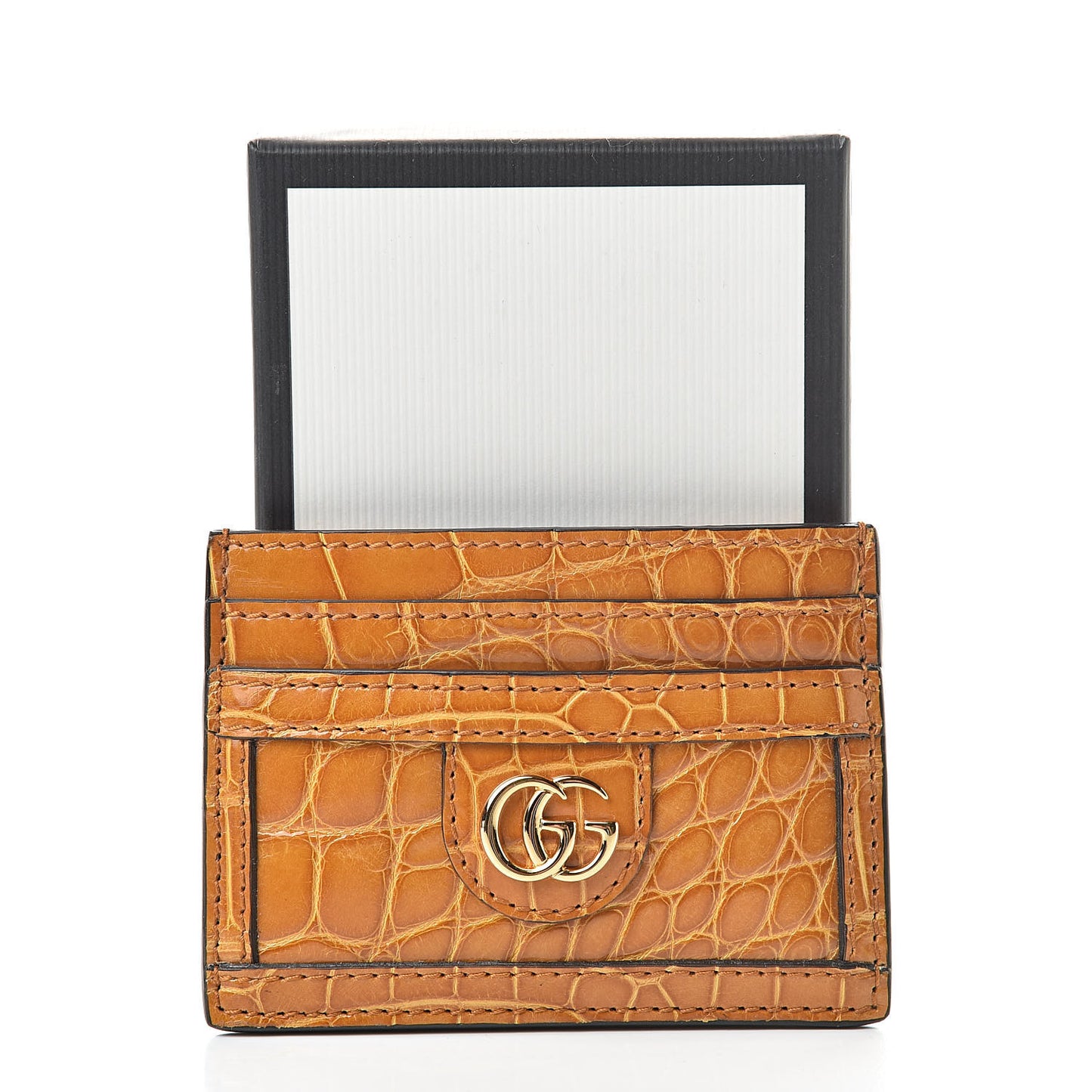 Crocodile GG Ophidia Card Holder Cognac