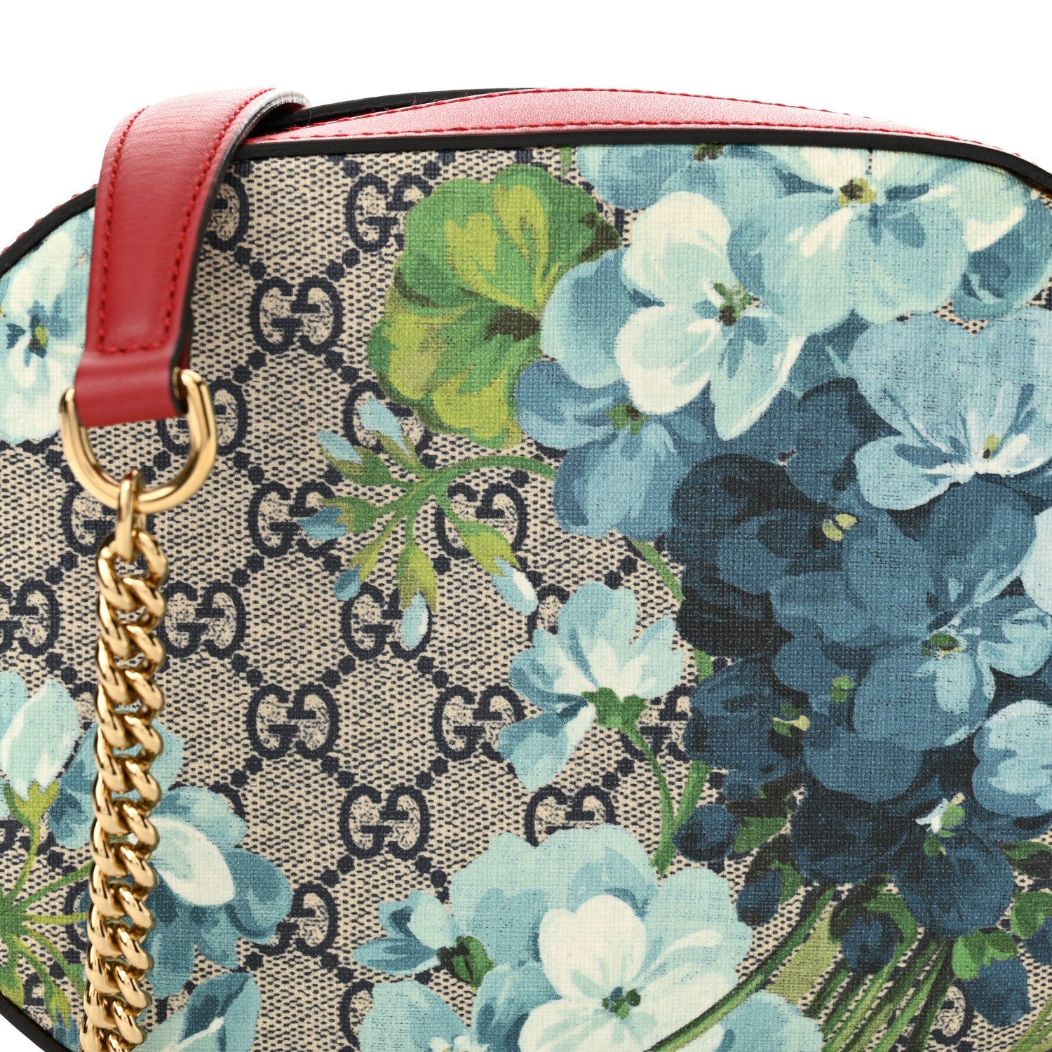 Gucci GG Supreme Monogram Blooms Mini Chain Shoulder Bag Beige Blue Navy Hibiscus Red 8 of 11