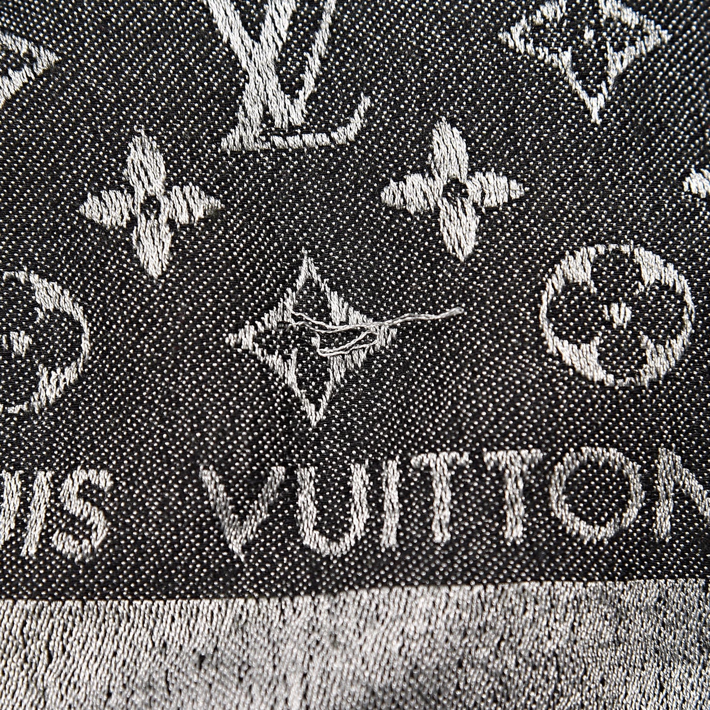 Wool Silk Monogram Denim Shawl Black