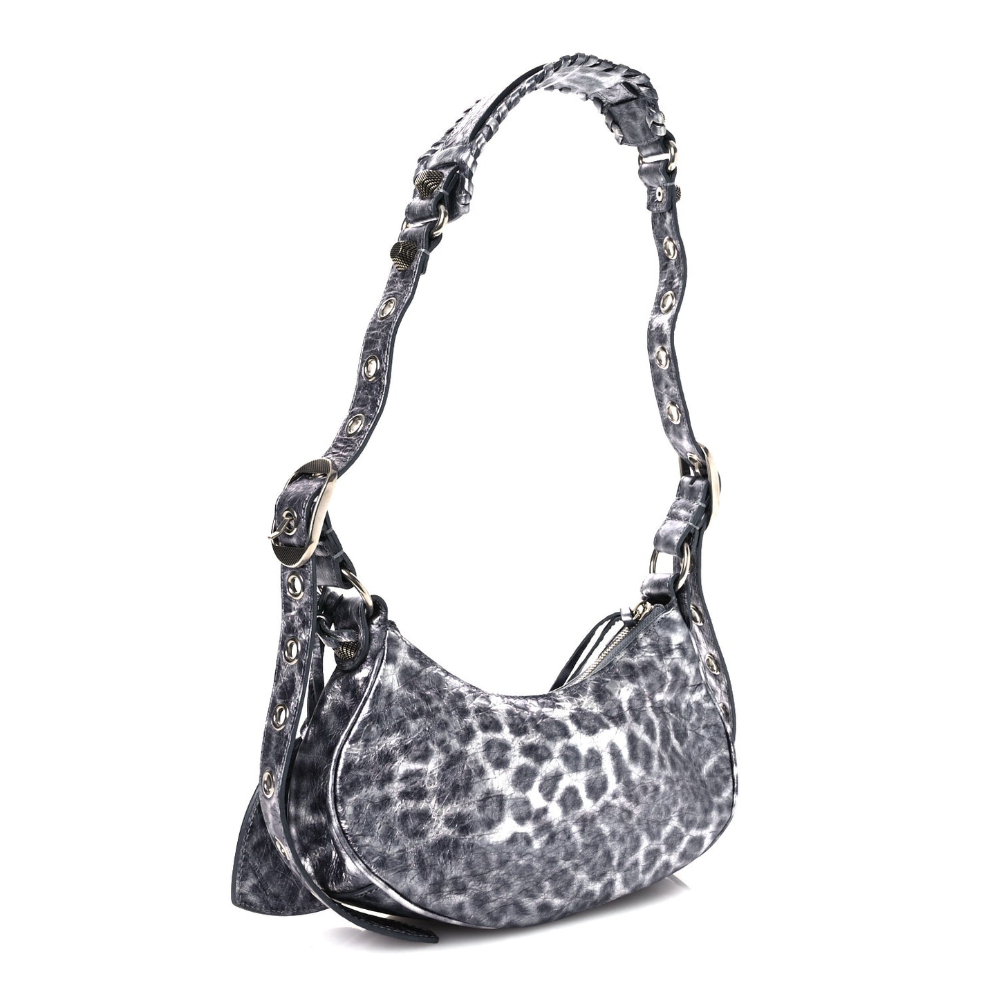 Metallic Agneau Arena Leopard Le Cagole Shoulder Bag XS Dark Grey