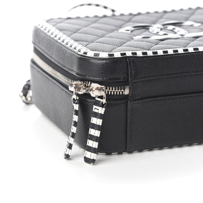 Chanel Caviar Quilted Striped Medium CC Filigree Vanity Case Black White 9 of 10
