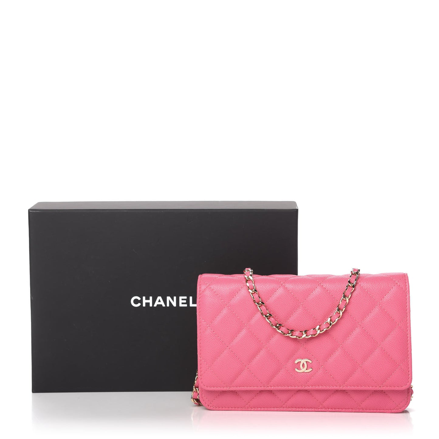Caviar Quilted Wallet on Chain WOC Pink