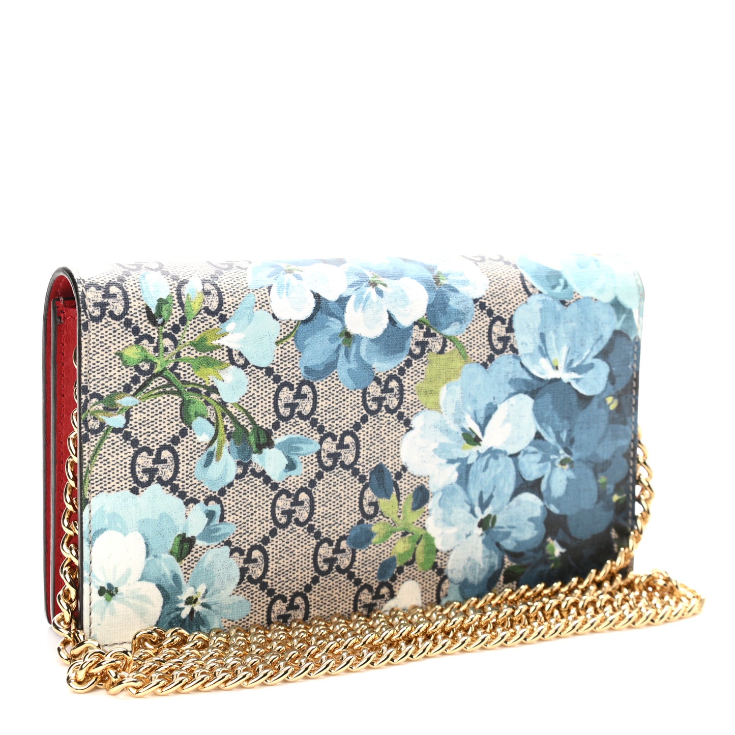 GG Supreme Monogram Blooms Chain Wallet Blue