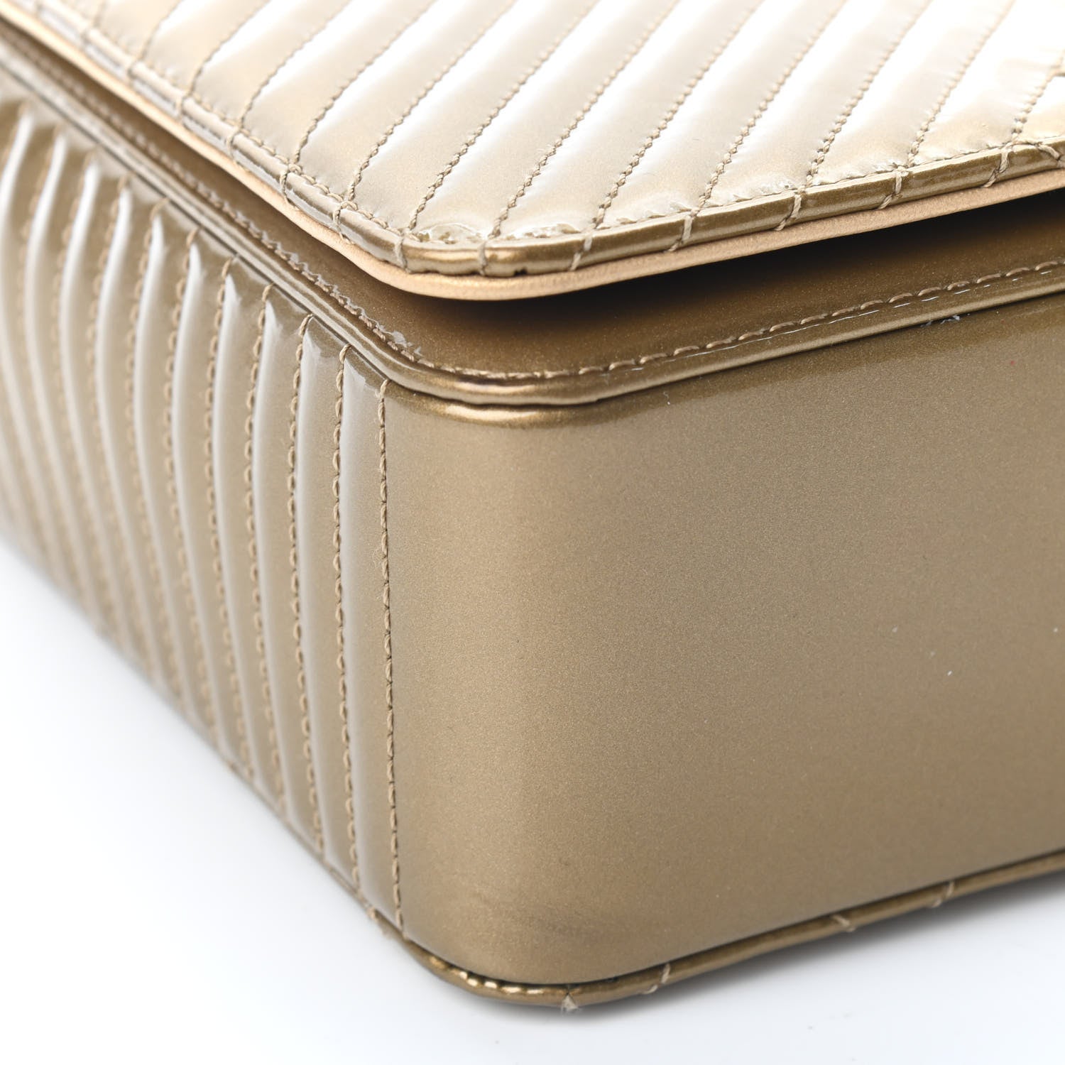Chanel Metallic Patent Diagonal Quilted Flap Gold 7 of 9