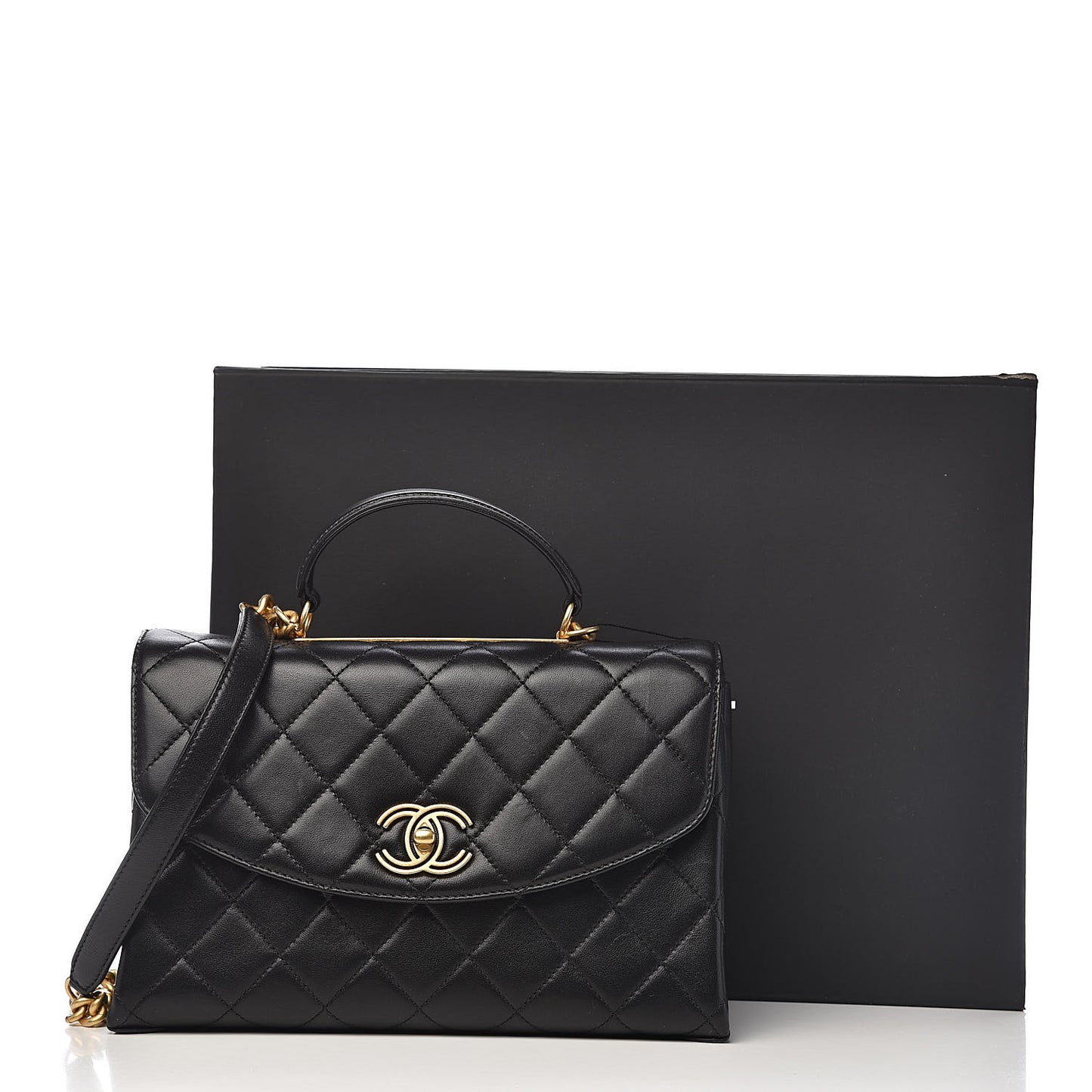 Lambskin Quilted Large Trendy Spirit Top Handle Bag Black