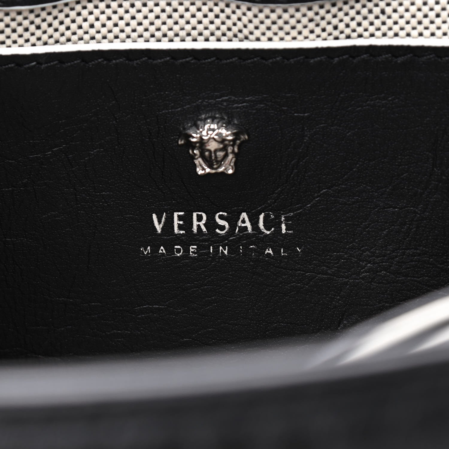 Versace Calfskin Embroidered Chain Shoulder Bag Black White 6 of 9