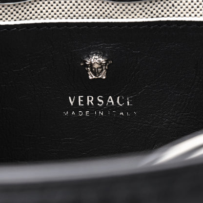 Versace Calfskin Embroidered Chain Shoulder Bag Black White 6 of 9