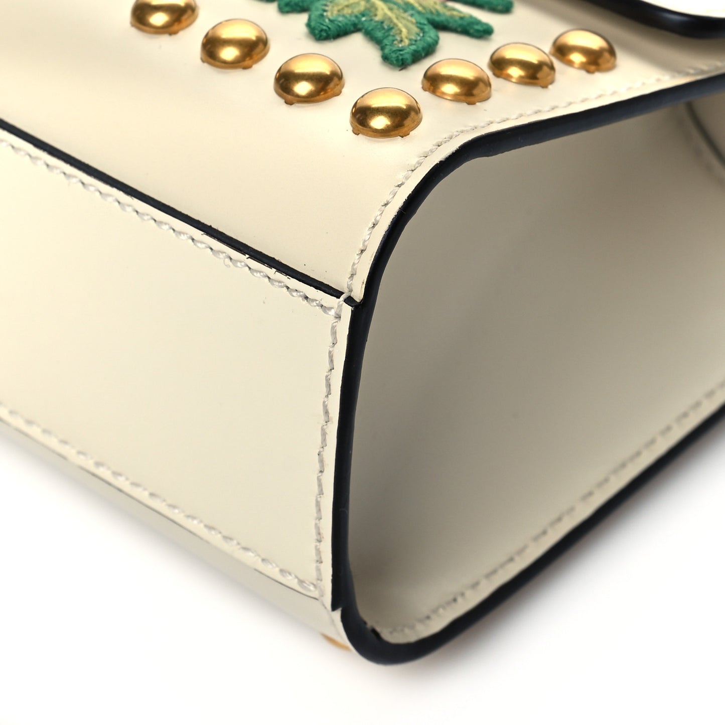 Calfskin Floral Embroidered Small Padlock Shoulder Bag White
