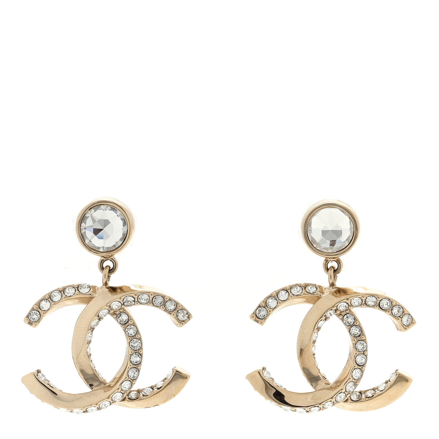 Chanel Metal Baguette Crystal CC Drop Earrings Gold 1 of 4
