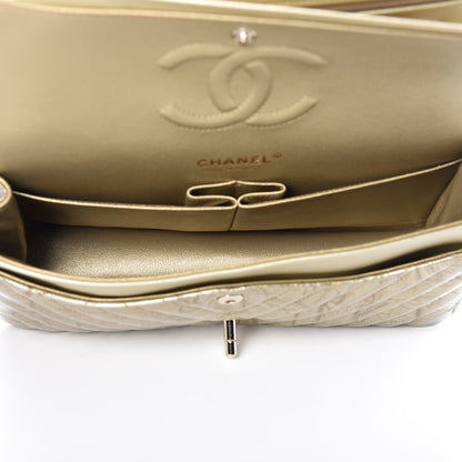 Chanel Metallic Patent Crumpled Calfskin Chevron Quilted Medium Double Flap Gold 5 of 12