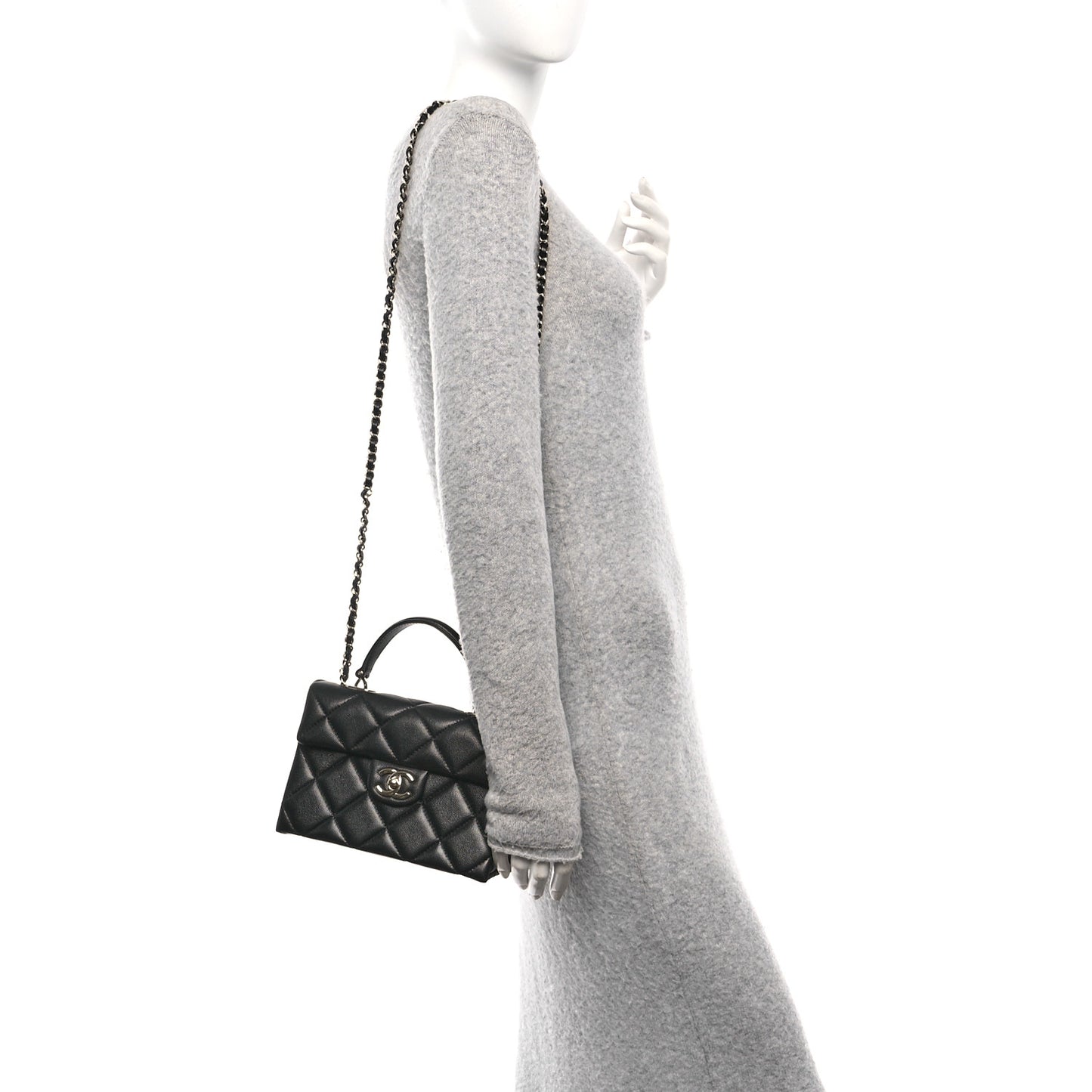 Caviar Quilted Mini Retro Twist Top Handle Flap Black
