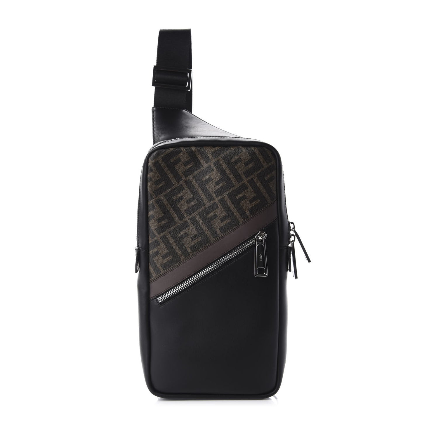 Glazed Fabric Vitello Liberty FF 1974 Diagonal Sling Bag Tobacco Moresco Black