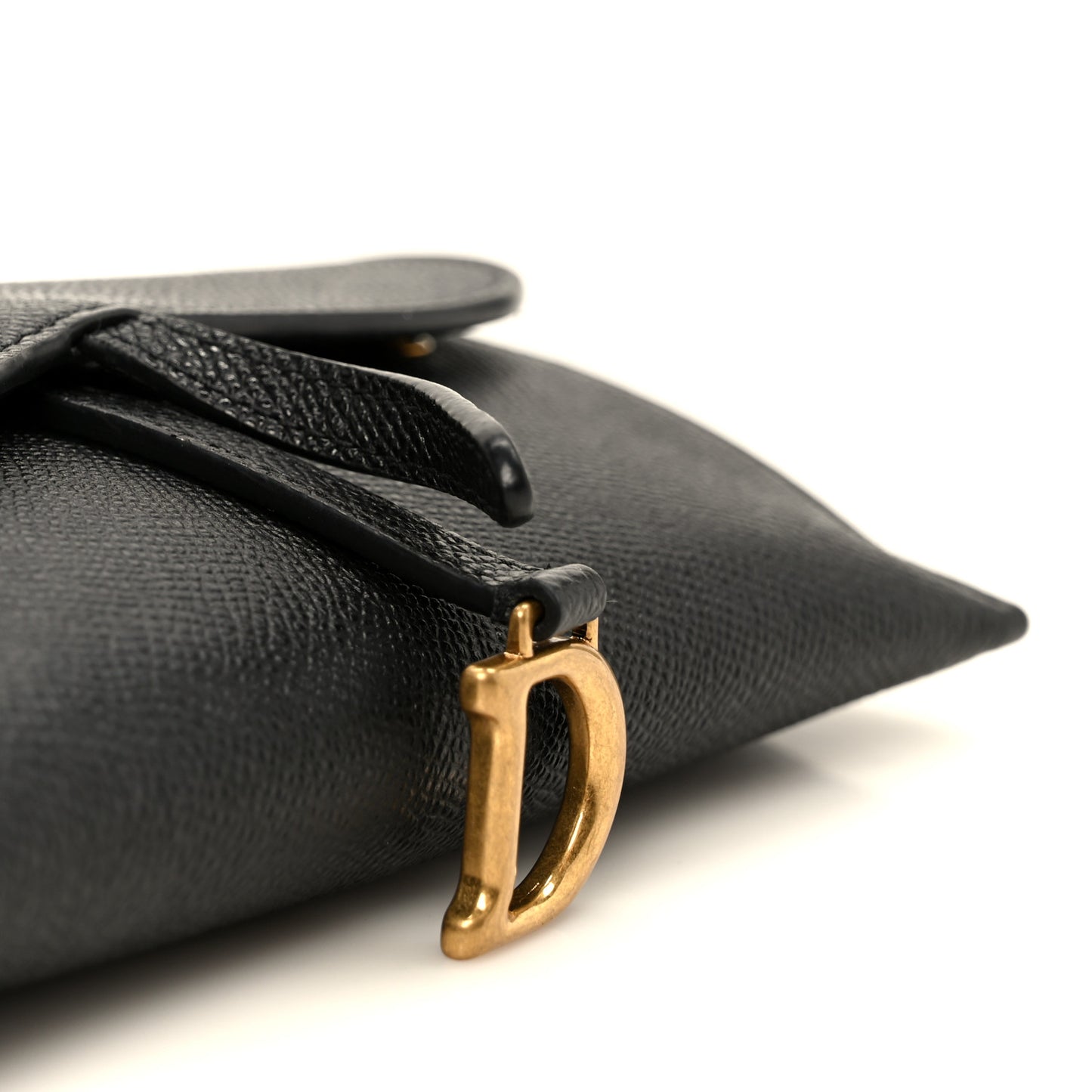 Grained Calfskin Saddle Chain Wallet Pouch Black