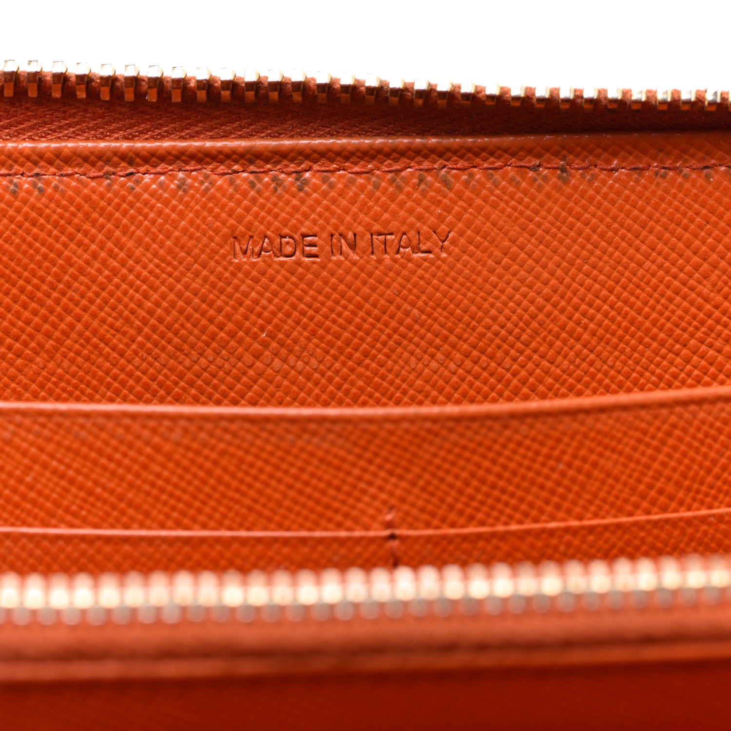 Prada Saffiano Perforated Striped Zip Around Wallet Papaya Caramel 8 of 15