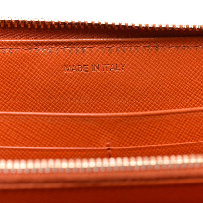 Prada Saffiano Perforated Striped Zip Around Wallet Papaya Caramel 8 of 15