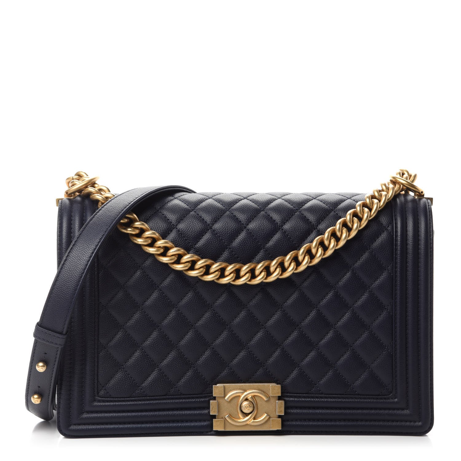 Chanel Caviar Quilted New Medium Boy Flap Dark Navy Blue 1 of 11