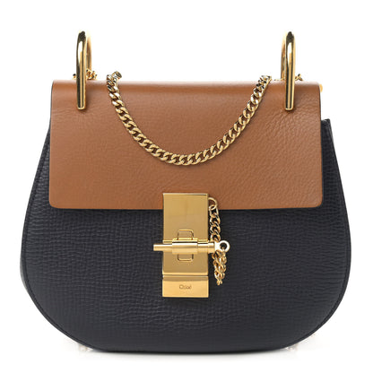 Chloe Grained Calfskin Lambskin Mini Bi-Color Drew Shoulder Bag Black Caramel 1 of 9
