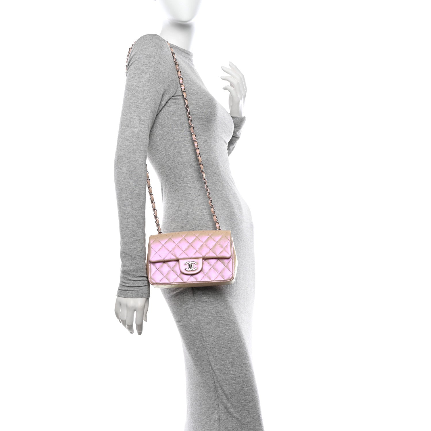 Chanel Iridescent Calfskin Quilted Mini Rectangular Flap Pink 2 of 11