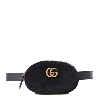 Gucci Velvet Matelasse GG Marmont Belt Bag 95 38 Black 1 of 10