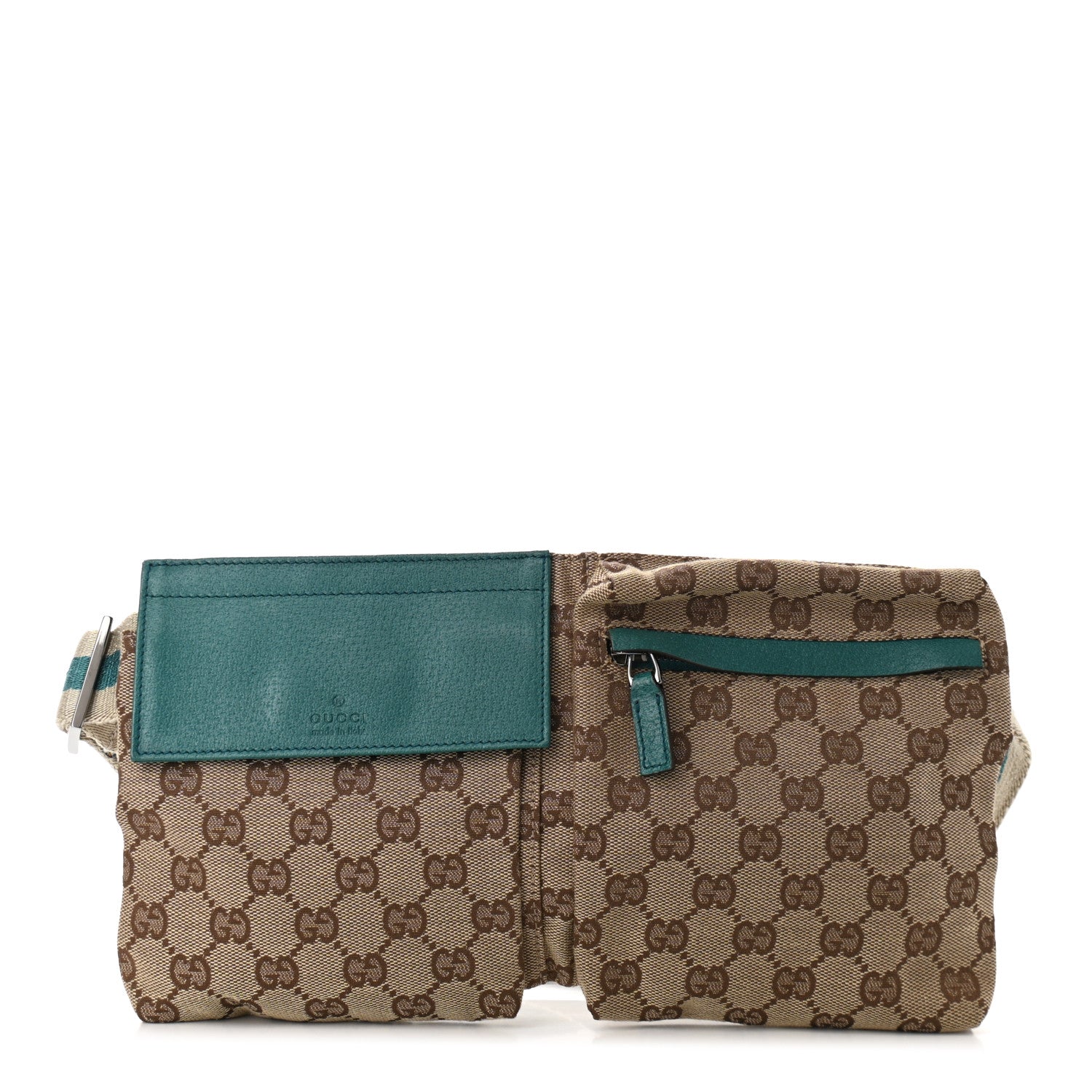 Gucci GG Monogram Web Double Pocket Belt Bag Turquoise 1 of 9