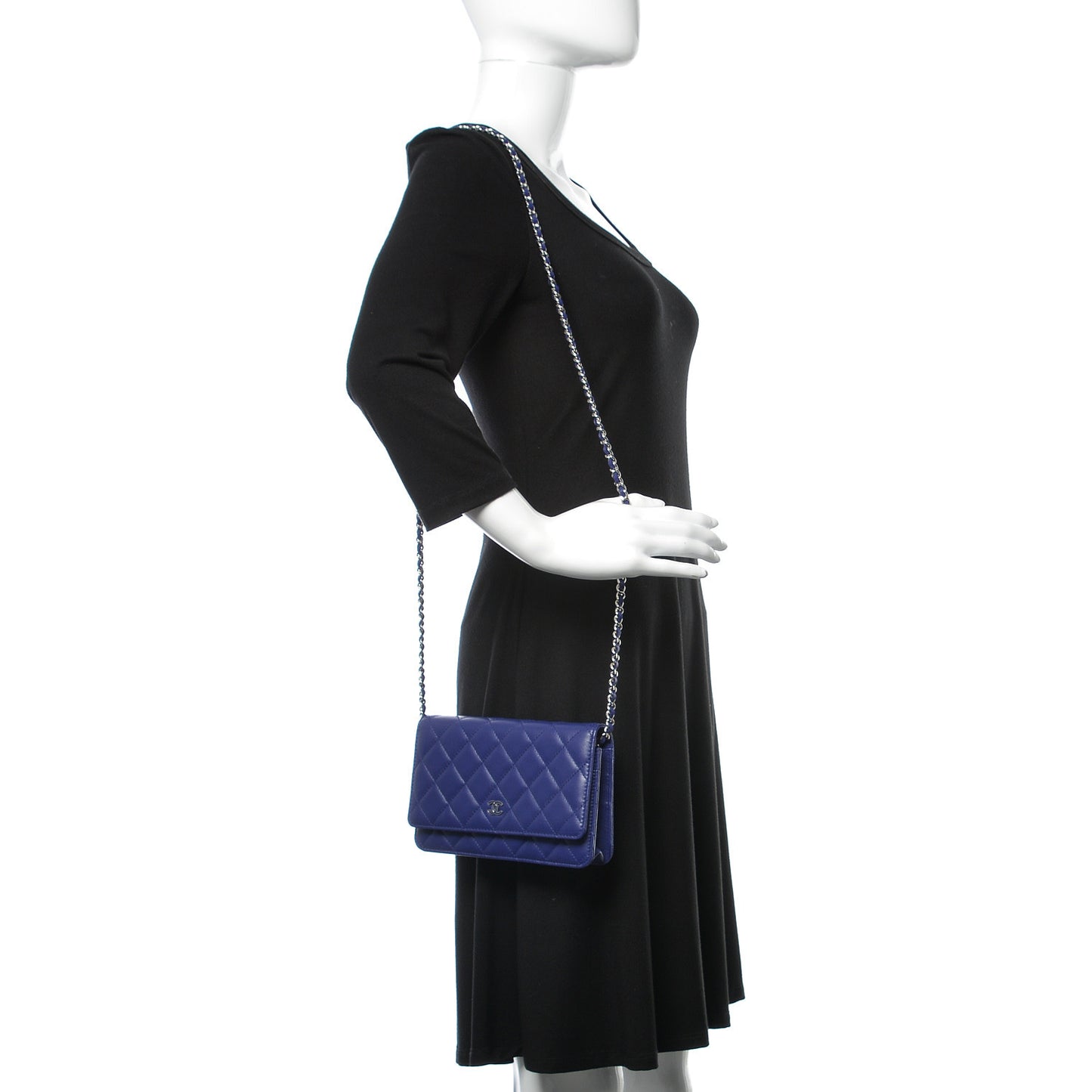 Lambskin Quilted Wallet On Chain WOC Dark Blue