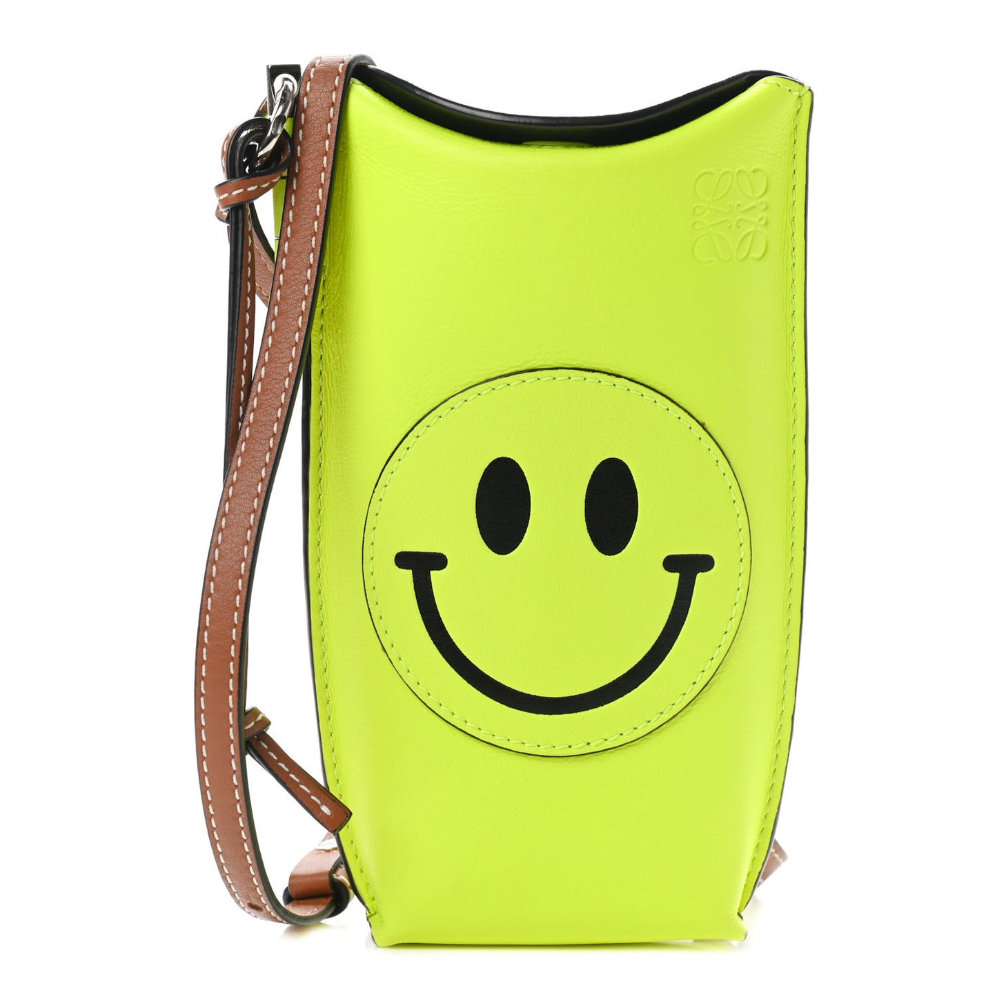 Smooth Calfskin Smiley Face Gate Pocket Neon Yellow