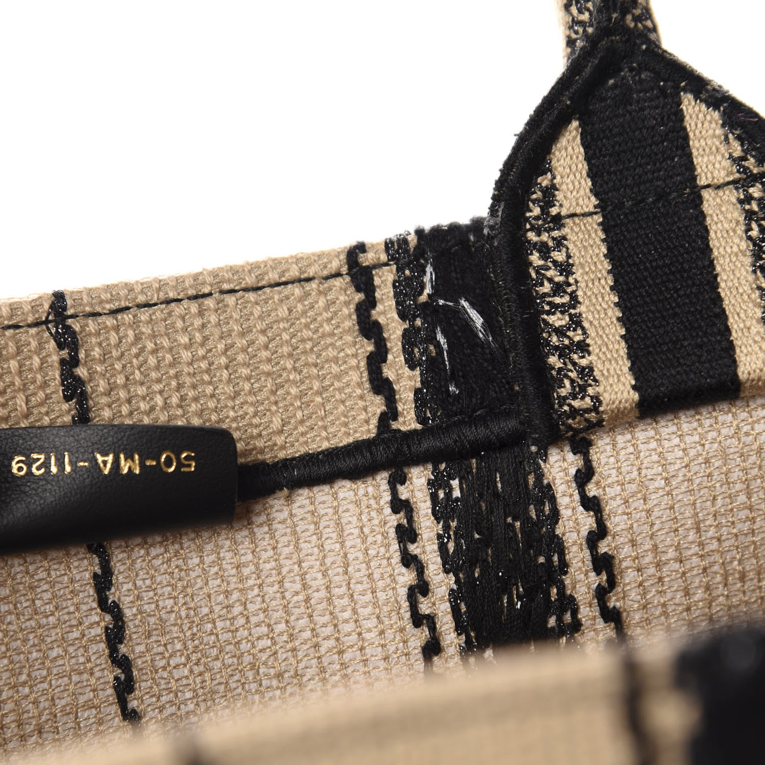Christian Dior Canvas Embroidered Medium Bayadere Book Tote Black Beige 10 of 11
