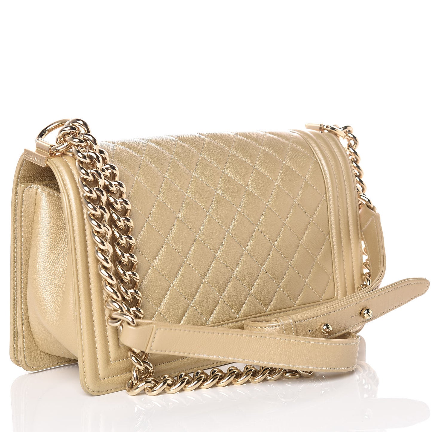 Pearly Caviar Quilted Medium Boy Flap Light Gold