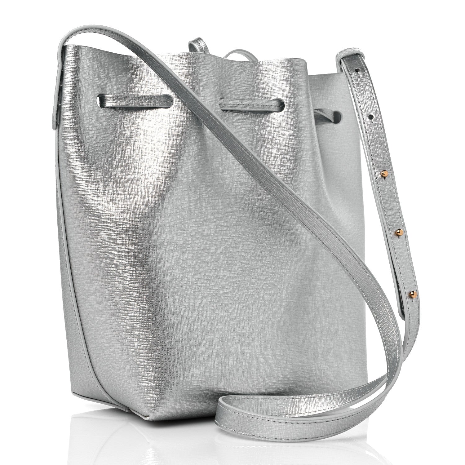 Mansur Gavriel Metallic Calfskin Bucket Bag Silver 3 of 10