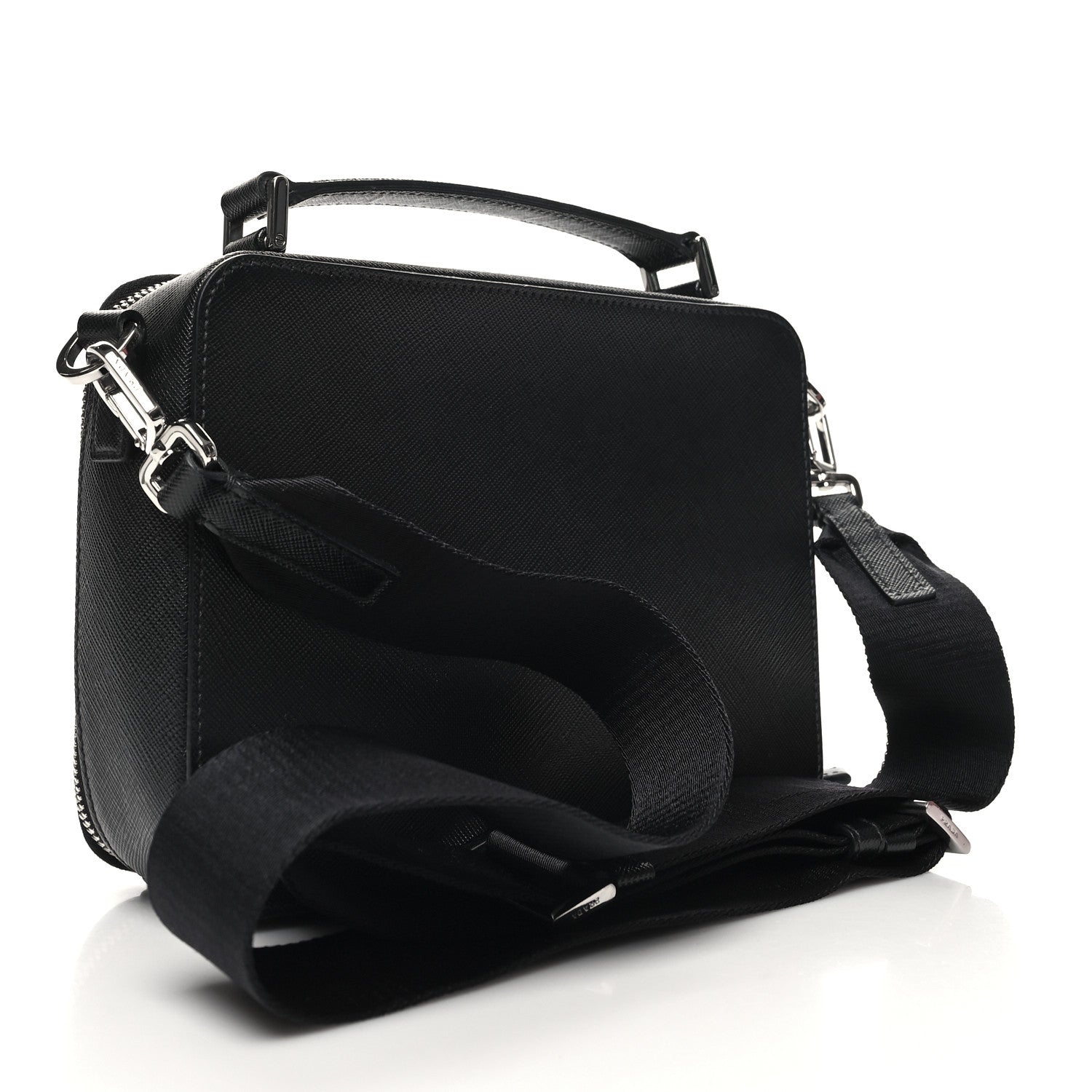 Prada Saffiano Travel Medium Brique Crossbody Bag Black 3 of 9