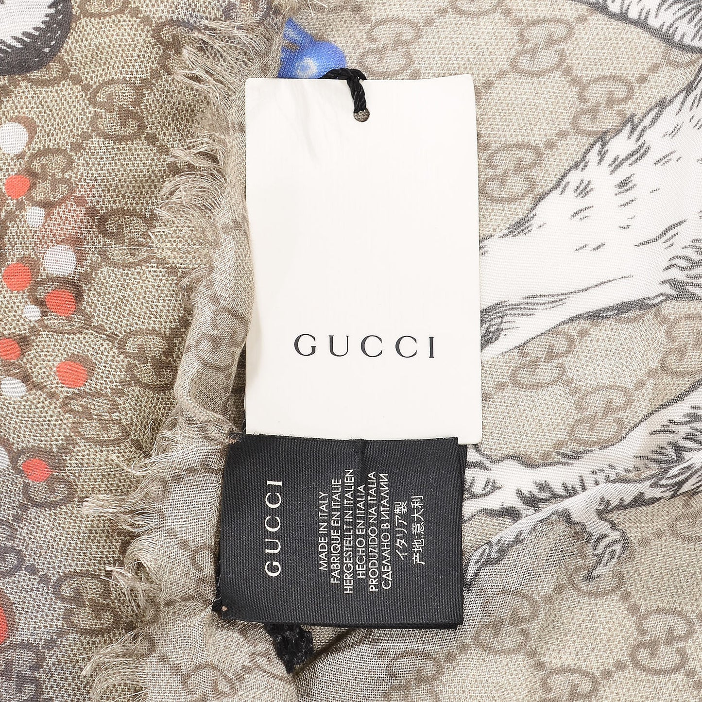 Silk Monogram Space Animals Scarf Beige