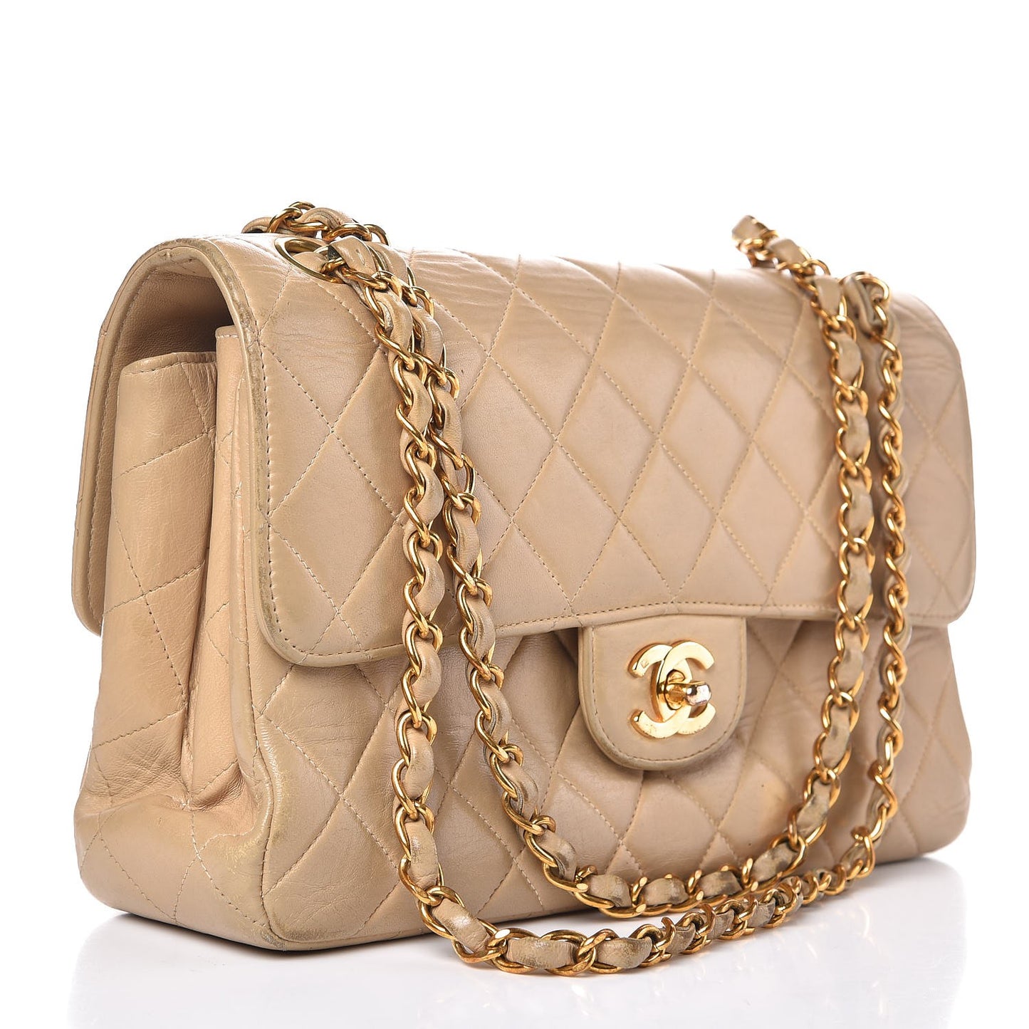 Lambskin Quilted Medium Double Sided Flap Beige