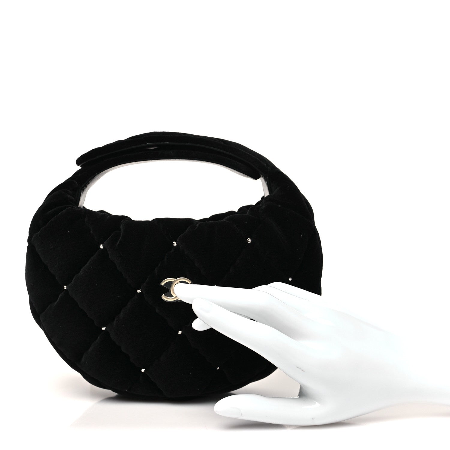 Chanel Velvet Diamanté Quilted Pocket Pouch Hobo Black 2 of 12