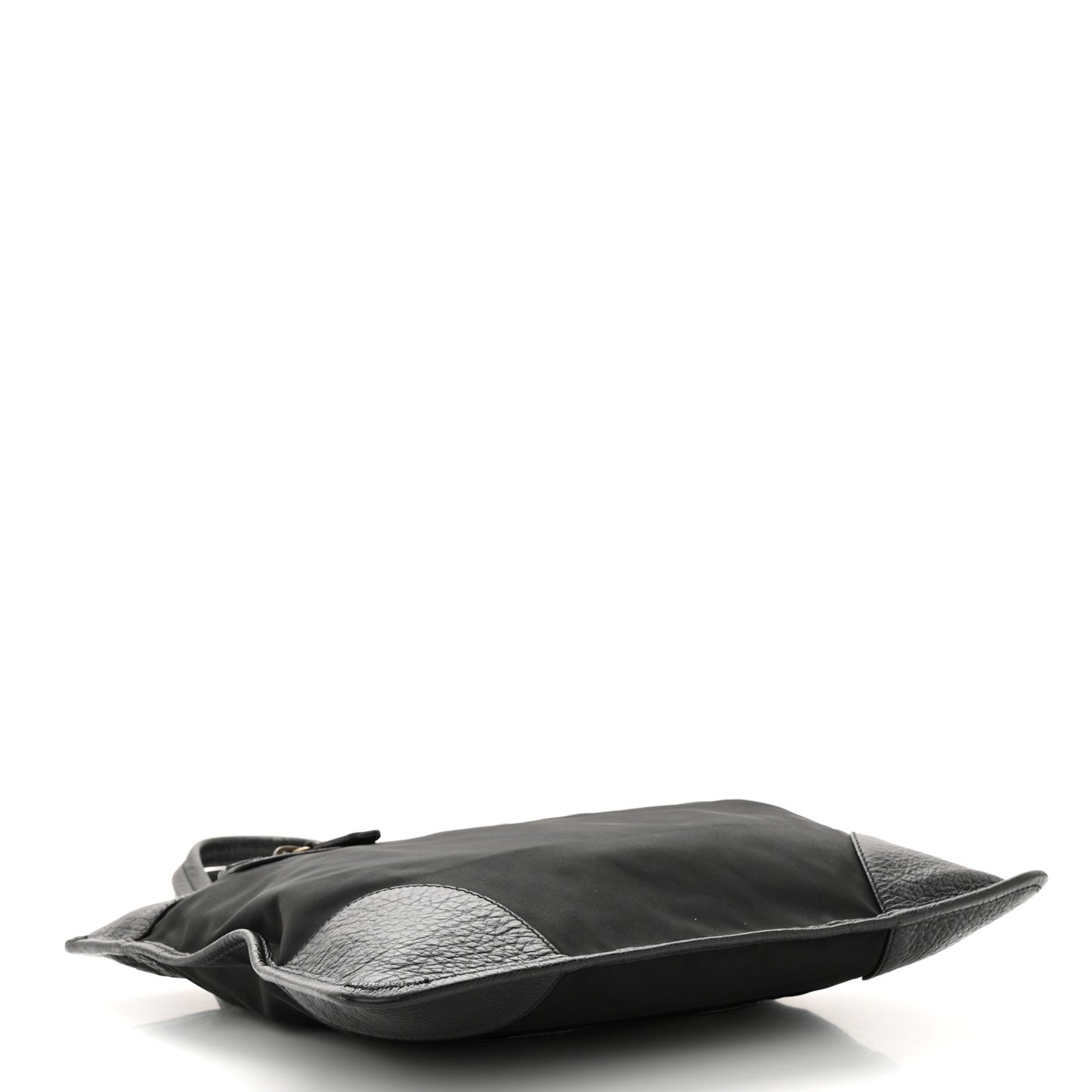 Tessuto Nylon Vitello Daino Flat Shoulder Bag Black