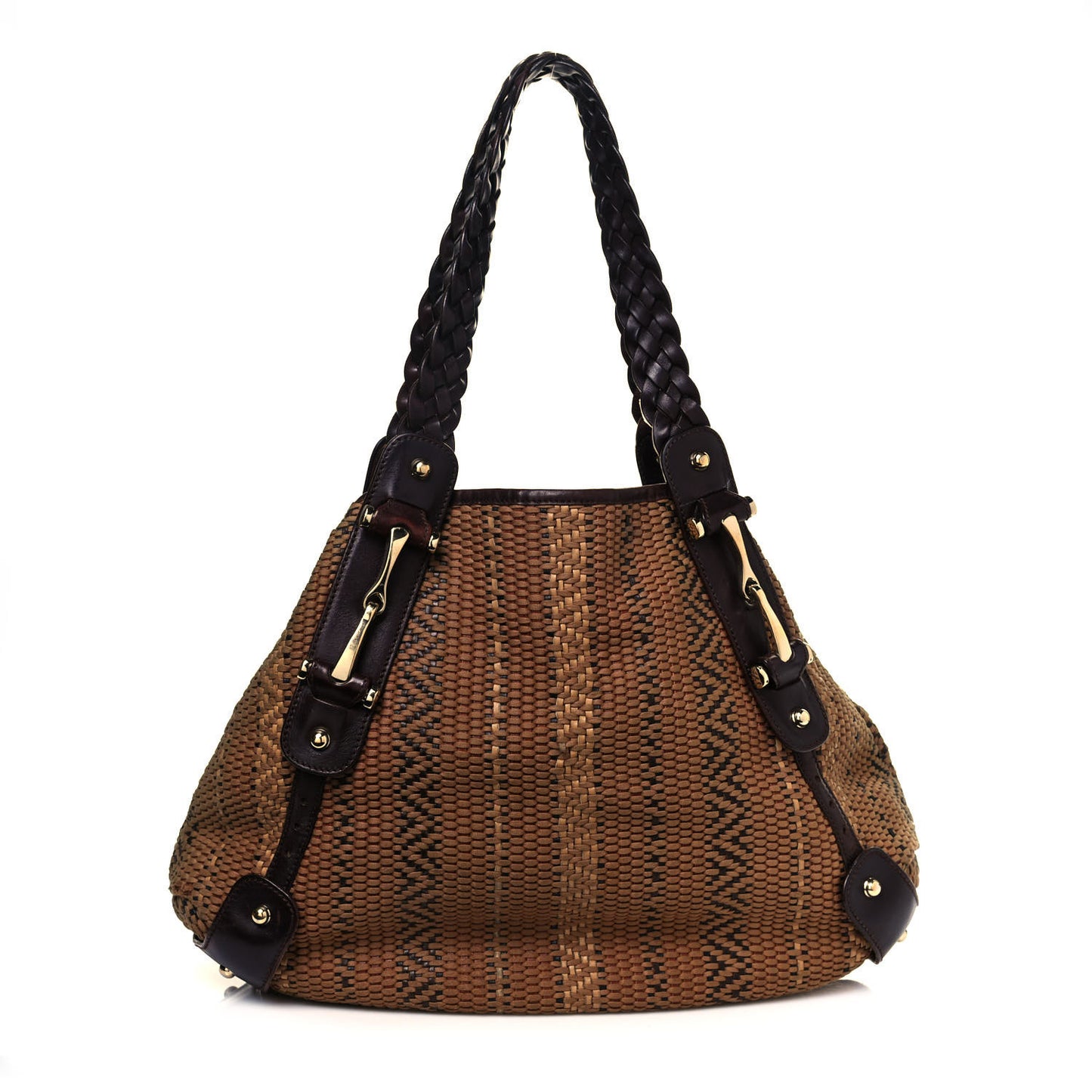 Woven Medium Pelham Shoulder Bag Dark Brown