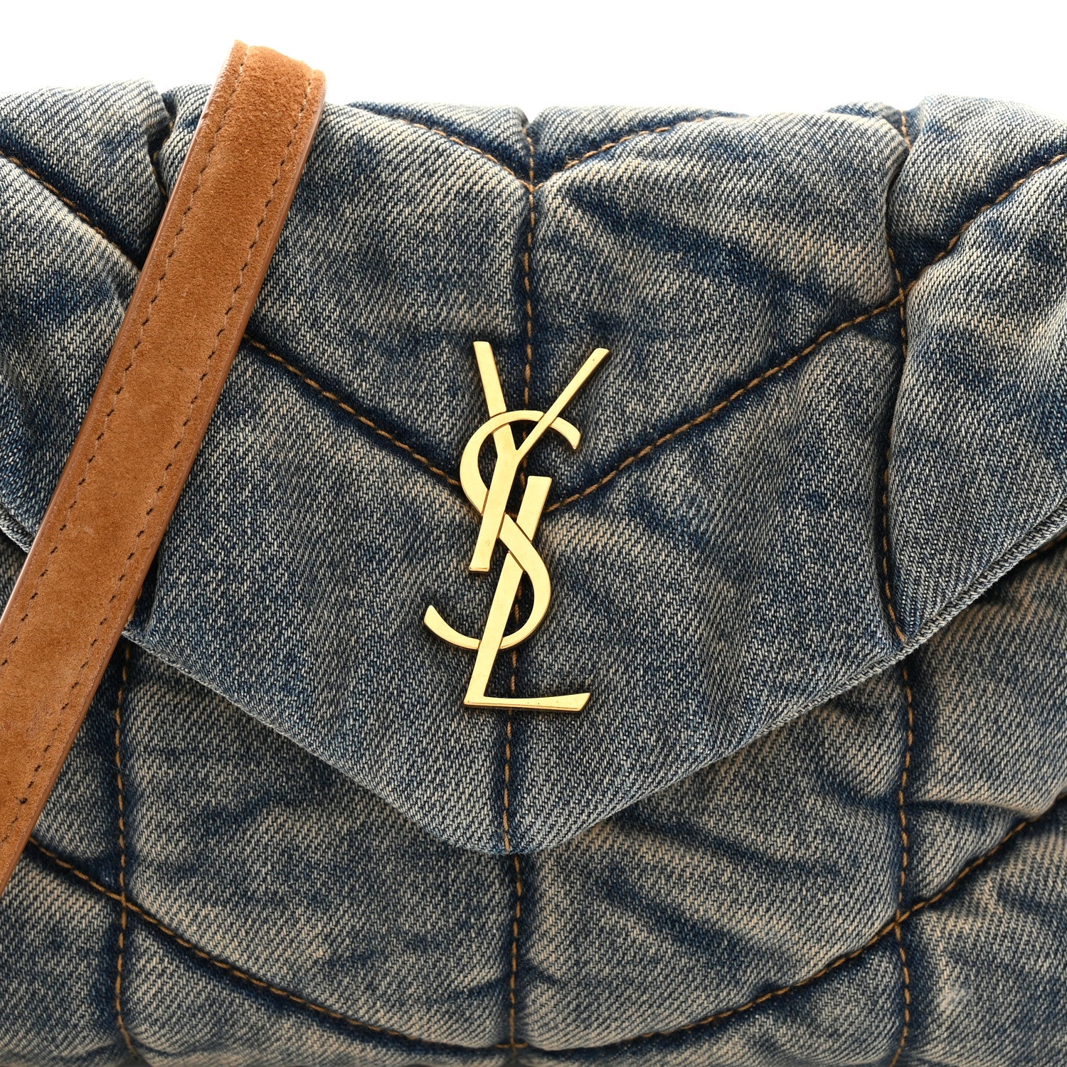 Saint Laurent Denim Quilted Toy Loulou Puffer Monogram Chain Satchel Blue Cinnamon 8 of 10