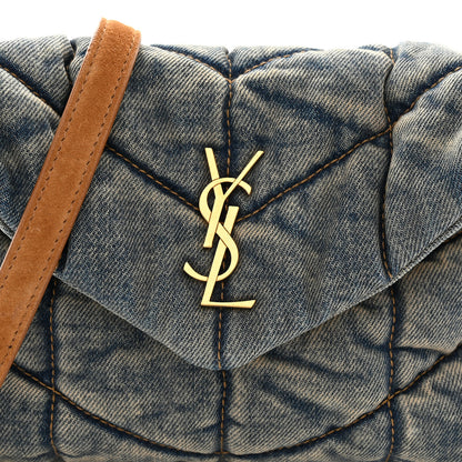 Saint Laurent Denim Quilted Toy Loulou Puffer Monogram Chain Satchel Blue Cinnamon 8 of 10