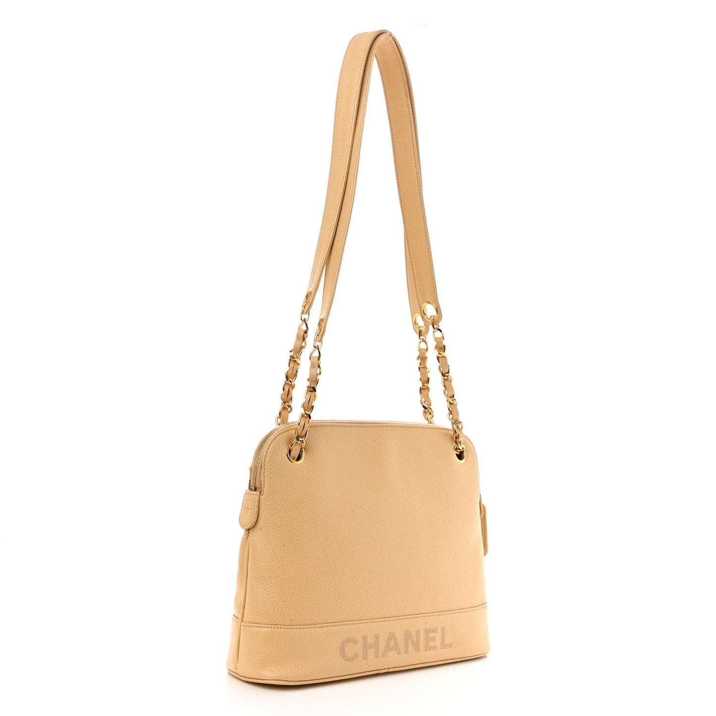 Caviar Logo Shoulder Bag Beige