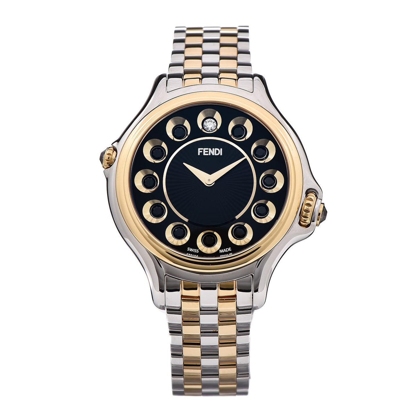 Stainless Steel Diamond Topaz 33mm Crazy Carats Two Tone Quartz Watch Black