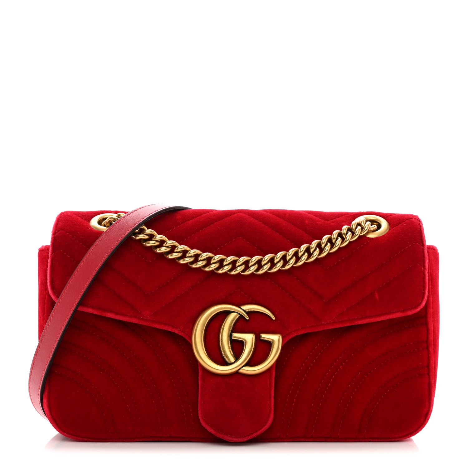 Gucci Velvet Matelasse Small GG Marmont Shoulder Bag Hibiscus Red 1 of 12