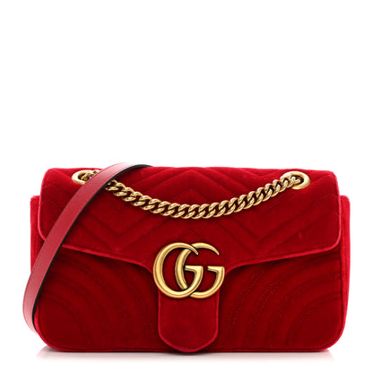 Gucci Velvet Matelasse Small GG Marmont Shoulder Bag Hibiscus Red 1 of 12