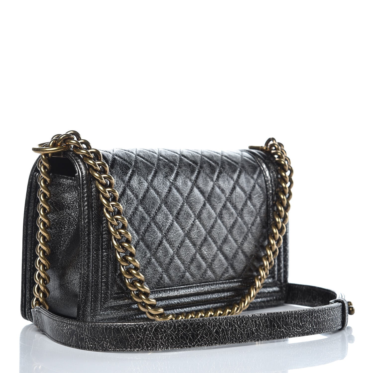 Chanel Cracked Metallic Calfskin Quilted Medium Boy Flap Dark Silver 3 of 11